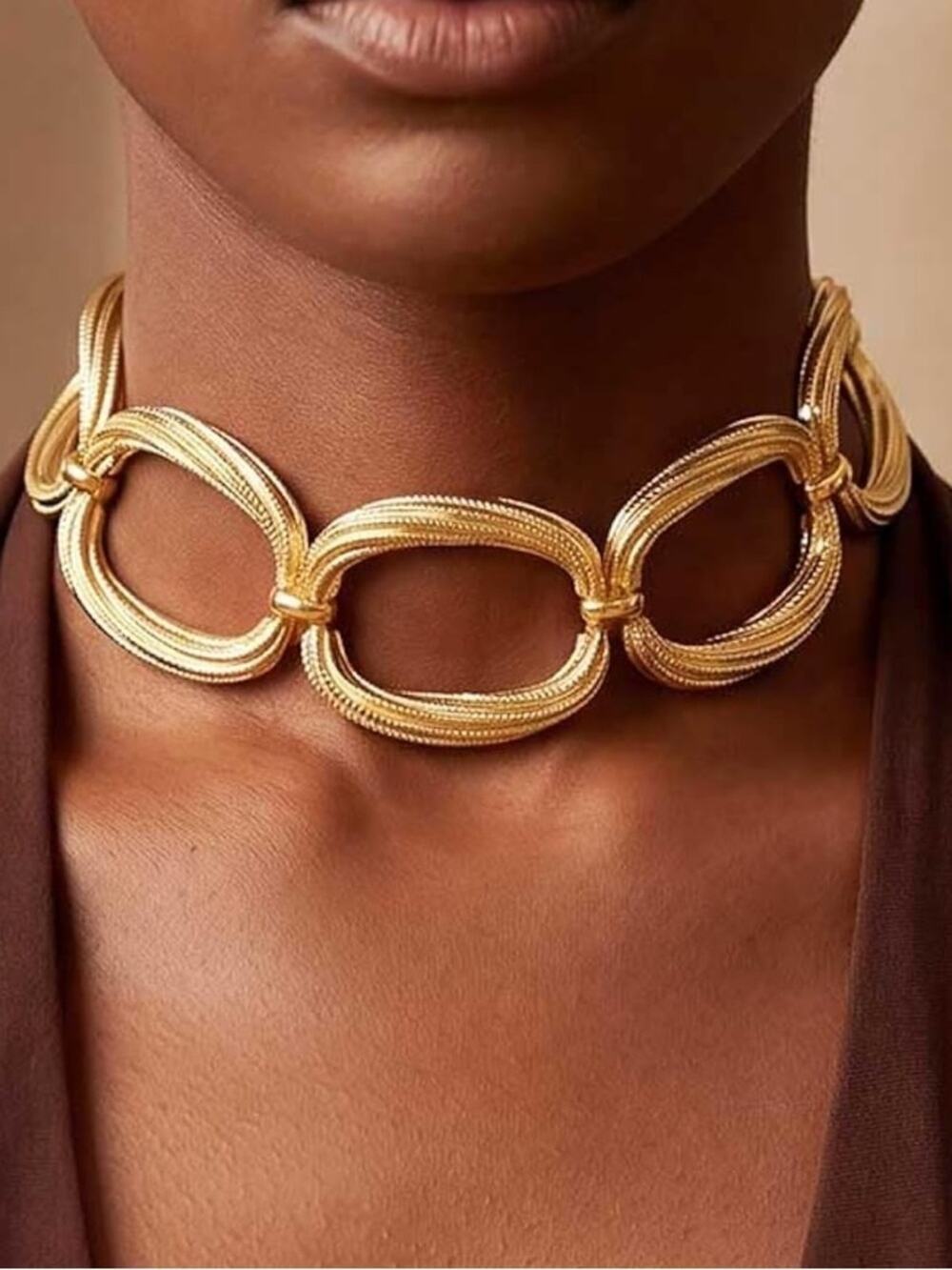 Anthropologie Gold Plated Stainless Steel Chunky Chain Choker Statement